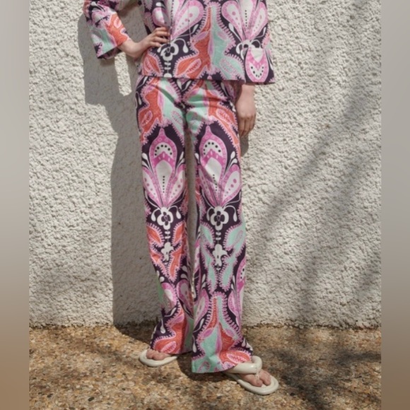 New Zara linen pants geometric pink pattern - Picture 6 of 8